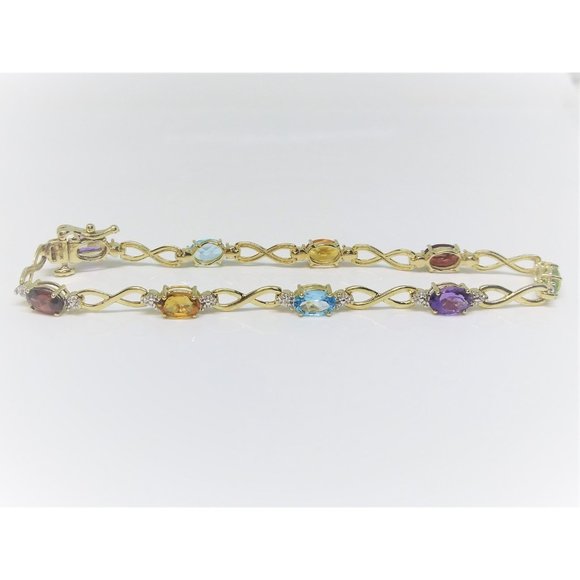 10k Yellow Gold Natural Multi Stone Link Bracelet - Picture 5 of 7